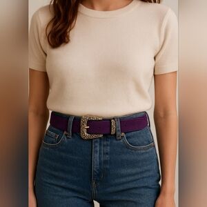 Vintage Genuine Suede Leather Belt color violet Size L